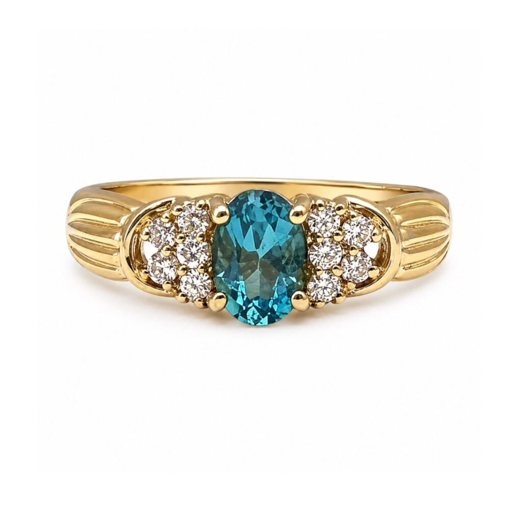 Vintage 1980s Blue CZ Ring Size 5 18KTGE Gold Plate Cluster - 14E